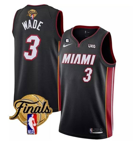 Men's Miami Heat #3 Dwyane Wade Black 2023 Finals Icon Edition With NO.6 Patch Stitched Basketball Jersey